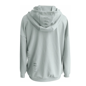 Fabricante Streetwear Sudadera con capucha desgastada transpirable color azul sólido personalizado mujeres sudaderas con capucha desgastadas - Product Image 4