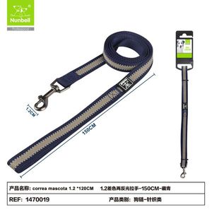 Laisse pour animaux de compagnie bicolore avec bandes réfléchissantes et deux poignées pour colliers, laisses et harnais - Product Image 4