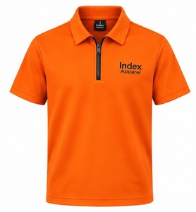 Polo de Manga Corta con Cierre de Cremallera para Hombre, Color Naranja, Logotipo Bordado, Ropa Casual de Trabajo, Uniforme, Secado Rápido, Tejido de Poliéster - Product Image 1