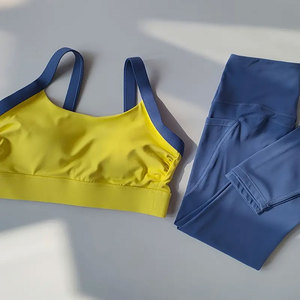 2026 trois pièces femmes couleur bloc haut court et lettre imprimé débardeur ensemble avec Leggings pour le Fitness et la course - Product Image 5