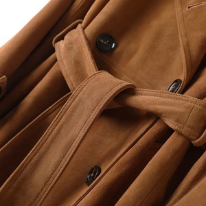 2024 hiver Style européen femmes en cuir véritable Trench Coat enfant daim grand revers Double poitrine ceinture imperméable pardessus hommes - Product Image 6