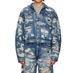 เสื้อแจ็คเก็ตยีนส์ผู้ชายคุณภาพสูง หลายกระเป๋า สไตล์ดิสเทรส ขาดๆ เซอร์ๆ ทรงหลวม สไตล์ไฮสตรีท - Product Image 2