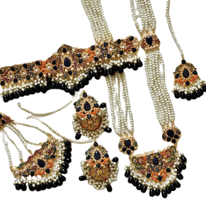 Traditional Stainless Steel Wedding Necklace Set for Brides with Rich Detailing Silver Plated <b>Crystal</b> & Rhinestone Accessories - Product Image 1