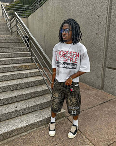 เสื้อยืดโอเวอร์ไซส์สำหรับผู้ชายผ้าฝ้ายกราฟิกพิมพ์ลายบนหน้าจอไหมผ้าฝ้ายแบบกราฟิก300 GSM 100% เสื้อยืดโอเวอร์ไซส์ - Product Image 3