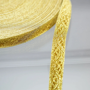 Pakistan Made High Quality Custom 2cm Wide Bullion Metallic Gold Braid Trim <b>Lace</b> <b>Ribbon</b> Jacquard Galloon for Liturgical - Product Image 1
