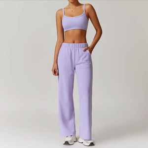Nouvel ensemble de yoga pour femmes de haute qualité Nouveau style avec fermeture à la taille élastique à motif écossais respirant - Product Image 1