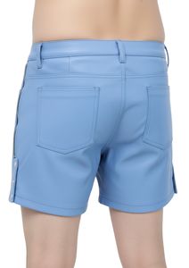 Shorts décontractés pour hommes en cuir véritable, couleur unie, avec fermeture à boutons à la taille et fermeture éclair latérale - Product Image 5