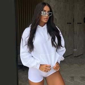 เสื้อฮู้ดสวมหัวผ้าฝ้าย100% สำหรับผู้หญิงเสื้อมีฮู้ดแขนยาวแบบลำลองโอเวอร์ไซส์สีขาวพร้อมโลโก้ด้านหน้า - Product Image 2