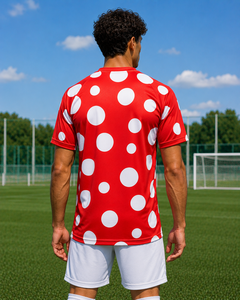 Maillot de football personnalisé à pois rouge et blanc, imprimé moderne, respirant, par sublimation, uniforme d'équipe, vente en gros OEM - Product Image 4