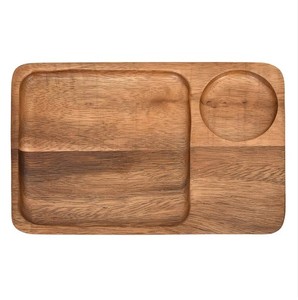 Assiette en bois d'acacia à deux sections avec porte-boisson Plateau de service en bois personnalisé | Plateau de support d'assiette en bois - Product Image 3