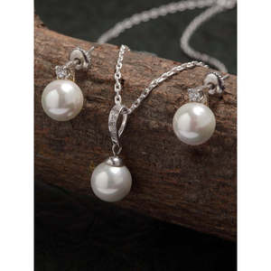Juego de Pendientes de Plata de Ley con Perlas y Cadena para Mujeres y Niñas - Product Image 6