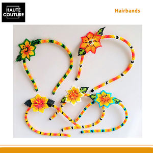 Custom Design Possible for Metal <b>Beaded</b> Band with Flower & Leaf Top Motif <b>Headbands</b> Handmade Hairbands for Girls from India - Product Image 2