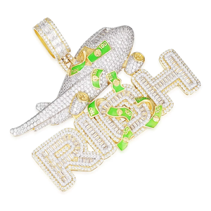 Colgante de Moissanita Estilo Hip Hop con Diseño de Avión y Dinero, Chapado en Oro de 14K y Rodio, Unisex para Fiestas - Product Image 1