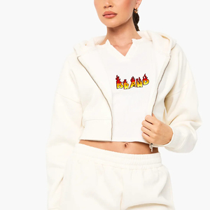 Personalizado de gran tamaño Drop Shoulder Heavyweight 100% algodón recortado cremallera Sudaderas con capucha de las mujeres de manga larga ropa casual señoras Sudadera con capucha - Product Image 1