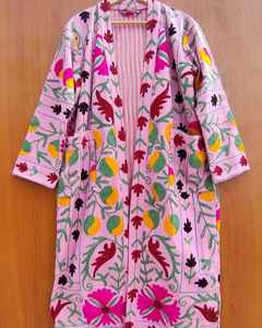 Veste en coton unisexe Suzani brodée à la main pour l'été, vêtements d'hiver pour femmes, cadeaux de demoiselle d'honneur, vente en gros pour le bain - Product Image 2