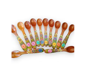 Cucharas de helado de madera Mango de diseñador de flores impresas personalizadas Cucharas de madera de 12 piezas Cuchara de madera ecológica - Product Image 1