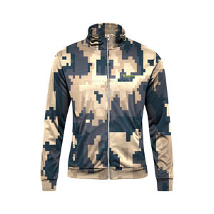 Sudadera con capucha y cremallera completa de camuflaje digital personalizada para hombre, ropa informal de cuello alto bordada, chaqueta con cremallera de tecnología lavada con estampado de camuflaje OEM - Product Image 1
