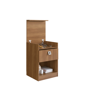 Table de chevet moderne avec 1 tiroir, mobilier de chambre à coucher en aggloméré couleur Nogal, design brésilien, montage facile - Product Image 2
