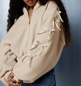 เสื้อฮู้ดผู้หญิงฤดูใบไม้ร่วงพิมพ์ลายเสื้อครอปสตรีทโอเวอร์ไซส์ลำลองมีซิปมีฮู้ดเสื้อสเวตเชิ้ตด้านหน้ามีแขนเสื้อแต่งลาย - Product Image 3