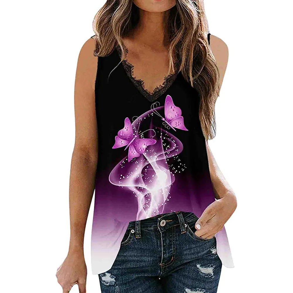 Most Amazing Premium Quality Custom Quick Dry Tank Top Dye Sublimation Colorful Butterfly Printed Combo Tank Top Camisole Women