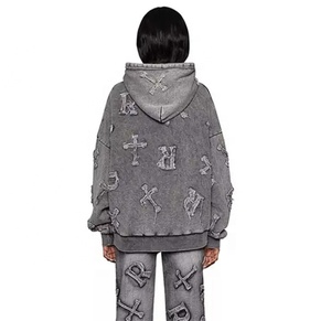 Fabricant de haute qualité Sweats à capuche personnalisés Brodés Vintage Wash Pull à capuche Sweats à capuche vêtements tendance pour hommes - Product Image 4