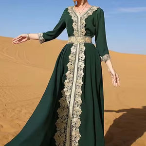 2024 Collection Décent Zari Broderie Bouteille Vert Caftan Robe Soie Lin Lehenga Choli Orné Cristal Perles De Verre Dabka - Product Image 1