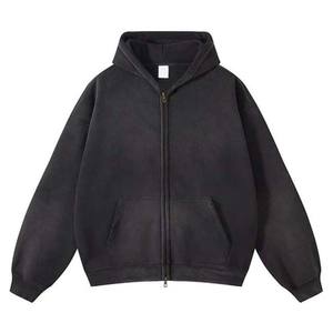 Vente chaude Streetwear 450gsm 100% coton surdimensionné hommes sweats à capuche zippés décontracté blanc couleur noire lavage à l'acide vêtements pour hommes sweats à capuche - Product Image 1