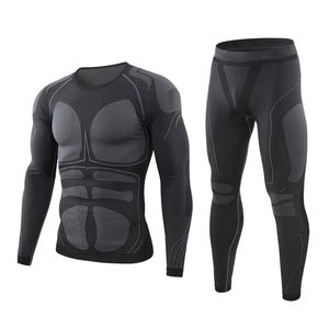 Ensemble de leggings de sport à compression à taille élastique pleine longueur avec logo personnalisé, t-shirt à manches longues uni, leggings de yoga unisexe - Product Image 4