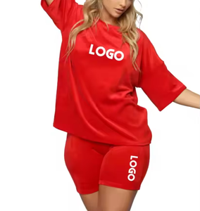 2025 femmes de haute qualité haut court T-Shirt pantalon court ensemble meilleure vente personnalisé deux pièces t-shirt avec motif solide - Product Image 1