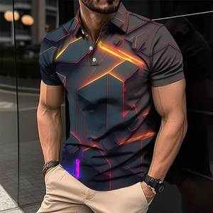Men's High Quality 3D Graphic <b>Short</b> <b>Sleeve</b> for Polo <b>Sweatshirt</b> Fashionable Style Male Pullover Tee Top Lapel Button Solid - Product Image 6