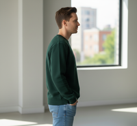 Pull en molleton uni vert foncé écologique pour l'hiver, col rond unisexe, pull pour couples et familles |   Logo personnalisé disponible en gros