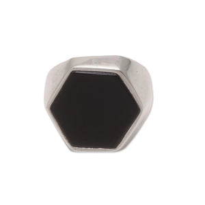 Bague de mariage punk unisexe en argent sterling 925 avec onyx hexagonal, faite à la main, prix d'usine, pour cadeau ou fête - Product Image 1