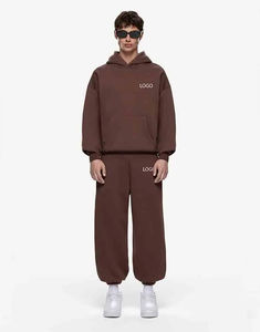 Conjunto Deportivo Informal de Estilo Urbano, Sudadera Holgada con Capucha y Pantalones Deportivos de Punto, Tallas Grandes - Product Image 1