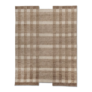 พรมขนสัตว์ทอมือลายเส้นสีเบจและสีน้ำตาล รูปทรงสี่เหลี่ยมผืนผ้า สำหรับตกแต่งบ้าน ห้องนั่งเล่น ห้องนอน ทางเดิน รุ่น Hwl-450 - Product Image 1