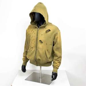 Sweat à capuche en coton surdimensionné à capuche zippée de haute qualité avec broderie appliquée délavée personnalisée pour homme - Product Image 1