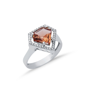 Pentagon Cut Sultanite Cluster <b>Ring</b> CZ Halo Design Rhodium-Plated Color-Change Statement <b>Ring</b> 925 Sterling Silver Jewelry - Product Image 3