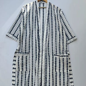 Block Print Cotton Kimono Robe <b>Bridesmaid</b> <b>Dressing</b> <b>Gown</b> Summer Nightwear One Size - Product Image 1