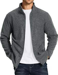 Veste pour homme surdimensionnée à fermeture éclair de couleur unie Veste légère à fermeture éclair complète Manteaux chauds et doux décontractés avec poches - Product Image 3