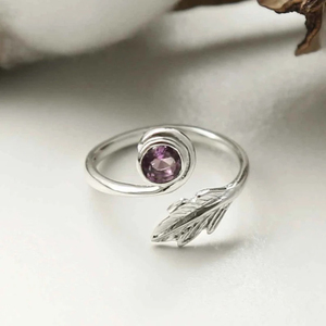 Anillo de hoja de amatista natural ajustable para mujeres y niñas, joyería personalizada de Plata de Ley 925, joyería fina de plata al por mayor a granel - Product Image 1
