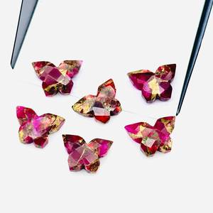 ลูกปัดพลอยรูปผีเสื้อสีชมพูสดใสและสีฟ้าอมเขียว ลูกปัดทองแดงโมฮาเวแกะสลักเหลี่ยมเพชรพลอย สำหรับทำเครื่องประดับ ขนาด 14x10 มม. - Product Image 4
