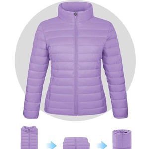 <b>Women's</b> <b>Light</b> Purple Lightweight Quilted Knitted Canvas Plain Dyed Puffer <b>Jacket</b> Packable Windproof Warm Winter Water Resistant - Product Image 3