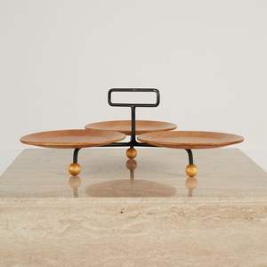 Soporte de exhibición de postre de pastel de Pizza redondo de madera y hierro Servidor elevador de vajilla elegante Ideal para uso de chocolates y vajilla - Product Image 3