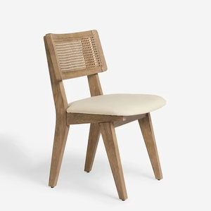 Silla moderna de madera con tejido de caña y asiento tapizado - Product Image 2