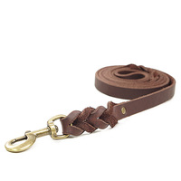 Laisse pour chien en cuir véritable artisanale, robuste, avec poignée tressée, laisse de promenade durable