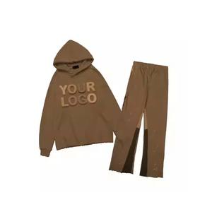 Pakistan fabriqué Offre Spéciale prix de gros 100% coton 500 Gsm nouveau look survêtement pull à capuche avec ensembles de pantalons évasés - Product Image 5