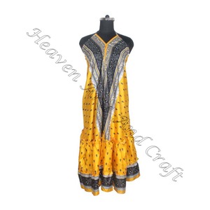 SD015 femmes été Boho Hippie Vintage soie licou robe recyclé Saree longue robe de soirée pour les filles - Product Image 1