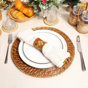 Assiettes de chargeur en or écologiques du Vietnam ensembles de Sousplat en rotin de vaisselle en bambou durable pour la table de cuisine pour les fêtes - Product Image 3