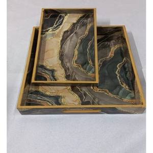 Plateau de service en bois d'acacia classique, écologique, durable, avec poignées, non toxique, 100 pièces - Product Image 5