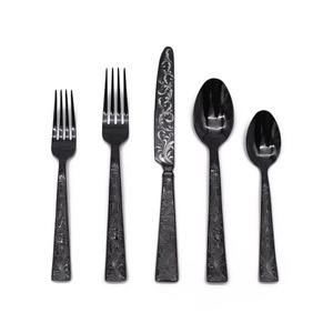 Ensemble de couverts en acier inoxydable enduit de couleur noire de 5 pièces parfait pour les repas de table utiliser des couverts prix raisonnables en Inde - Product Image 1