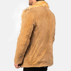Veste en cuir et fourrure pour homme en véritable tissu de laine d'hiver, imperméable, trench-coat cool, fermeture éclair, fourrure, faux manteaux pour homme - Product Image 3
